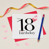 Birthday Card, Pink Hearts, Happy 18th Birthday, fabric butterfly Embellished