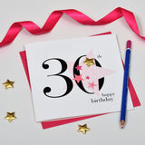 Birthday Card, Pink Star, Happy 30th Birthday, Embellished with a padded star