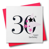 Birthday Card, Pink Star, Happy 30th Birthday, Embellished with a padded star