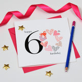 Birthday Card, Pink Hearts, Happy 60th Birthday, Embellished with a padded star