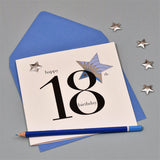 Birthday Card, Blue Star, Happy 18th Birthday, Embellished with a padded star