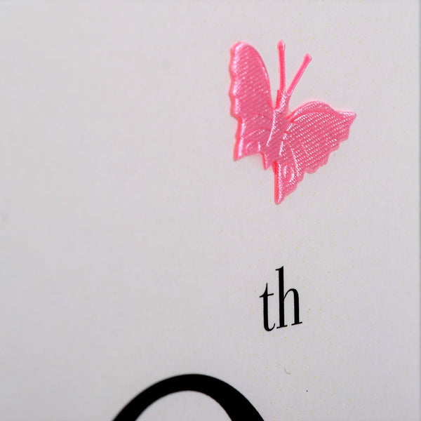 Birthday Card, Pink Hearts, Happy 100th Birthday, fabric butterfly Embellished