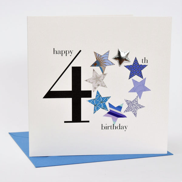 Birthday Card, Blue Stars, Happy 40th Birthday, Embellished with a padded star