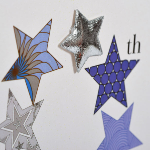 Birthday Card, Blue Stars, Happy 40th Birthday, Embellished with a padded star