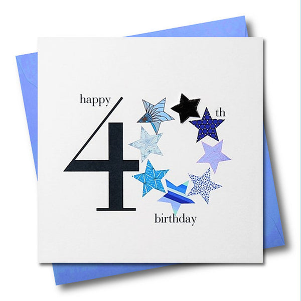 Birthday Card, Blue Stars, Happy 40th Birthday, Embellished with a padded star