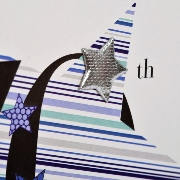 Birthday Card, Blue Stars, Happy 70th Birthday, Embellished with a padded star