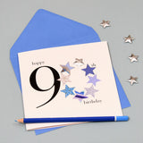 Birthday Card, Blue Stars, Happy 90th Birthday, Embellished with a padded star