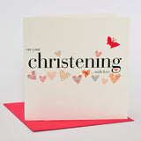 Baby Christening Card, Pink Hearts, fabric butterfly Embellished
