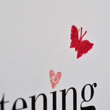 Baby Christening Card, Pink Hearts, fabric butterfly Embellished