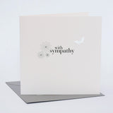 Sympathy Card, Sorry Thinking of you, White Flowers fabric butterfly Embellished