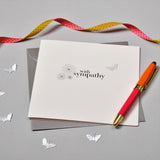 Sympathy Card, Sorry Thinking of you, White Flowers fabric butterfly Embellished