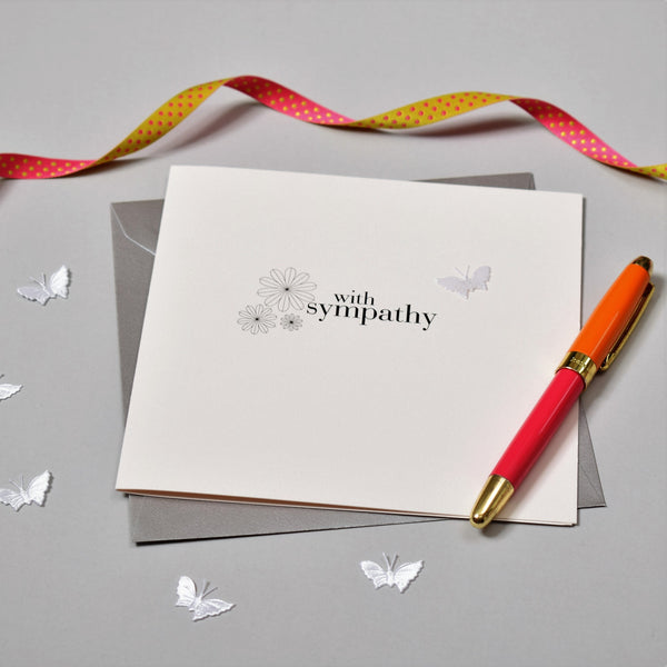 Sympathy Card, Sorry Thinking of you, White Flowers fabric butterfly Embellished