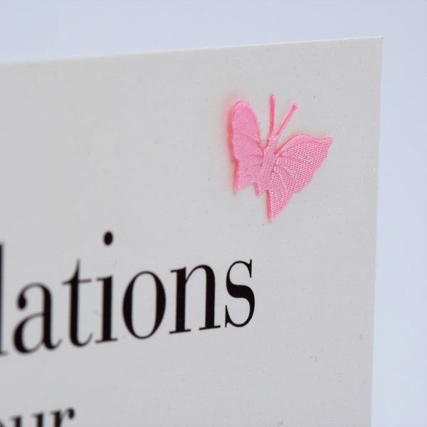 Congratulations on your Granddaughter Card, Pink, fabric butterfly Embellished