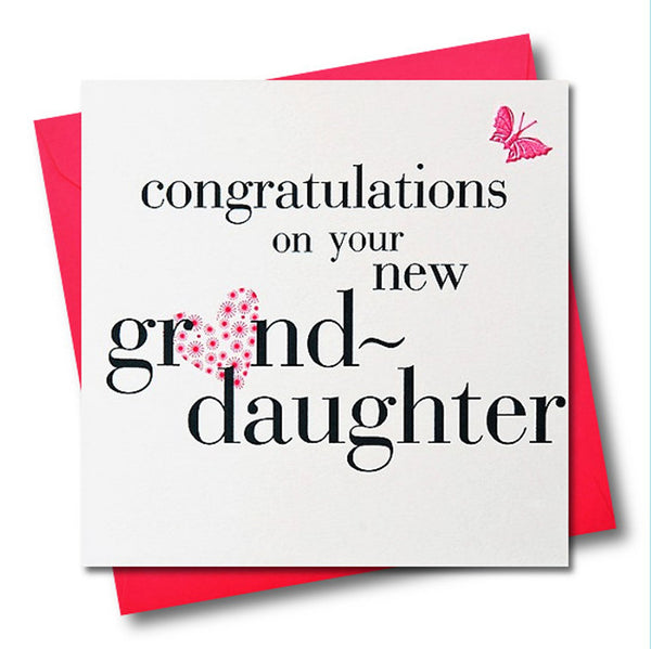 Congratulations on your Granddaughter Card, Pink, fabric butterfly Embellished