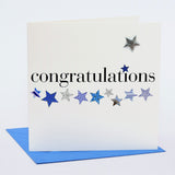 Congratulations Card, Blue Stars, Embellished with a padded star