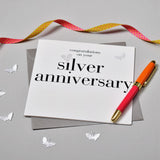 Silver Wedding Anniversary Card, Silver Heart, fabric butterfly Embellished