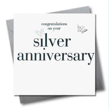 Silver Wedding Anniversary Card, Silver Heart, fabric butterfly Embellished