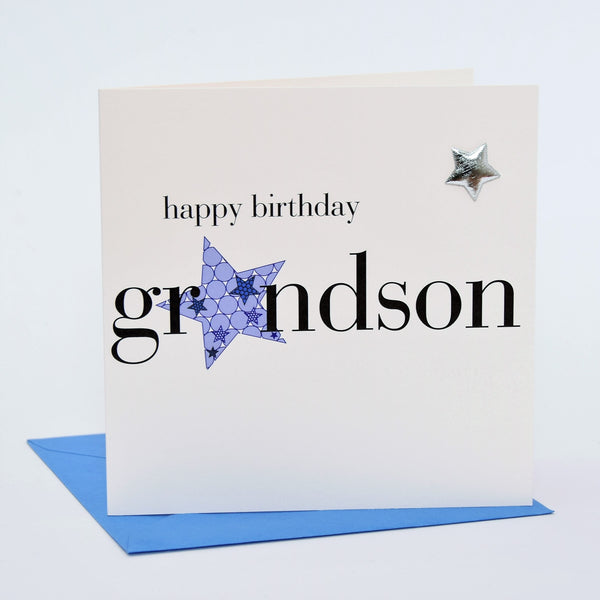 Birthday Card, Blue Star, Grandson, Embellished with a padded star