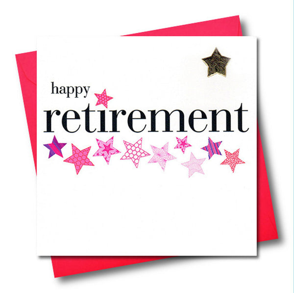 Good Luck Retirement Card, Pink Stars, Embellished with a padded star