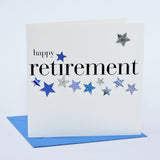Good Luck Retirement Card, Blue Stars, Embellished with a padded star