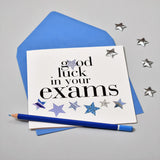 Exam Good Luck Card, Blue Stars, Embellished with a padded star