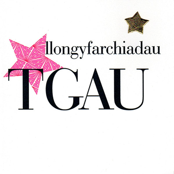 Welsh GCSE results Congratulations Card, Pink Stars, padded star embellished