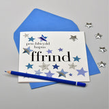 Welsh Friend Birthday Card, Penblwydd Hapus, Blue Stars, padded star Embellished