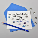 Welsh Congratulations Grandparents Card, Tadcu & Mamgu, padded star embellished