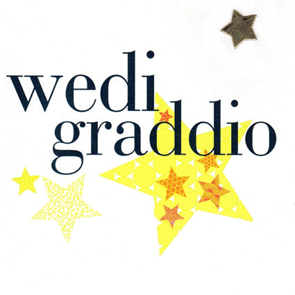 Welsh Graduation Congratulations Card, padded star embellished