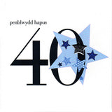 Welsh 40th Birthday Card, Penblwydd Hapus, Blue Stars, padded star embellished
