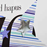 Welsh 70th Birthday Card, Penblwydd Hapus, Blue Stars, padded star embellished