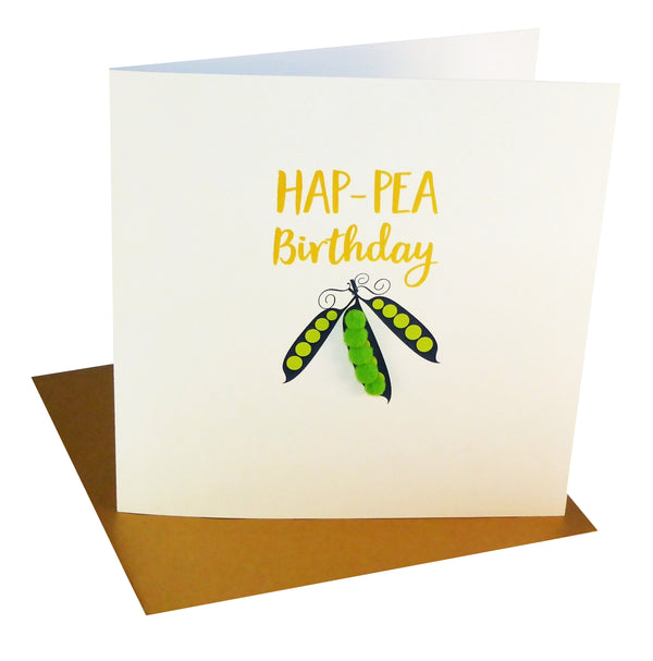 Everyday Card, Pea Pods, Hap-pea Birthday, Embellished with colourful pompoms