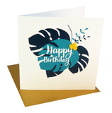 Everyday Card, Trapical Leaves, Happy Birthday , Embellished with pompoms