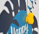 Everyday Card, Trapical Leaves, Happy Birthday , Embellished with pompoms