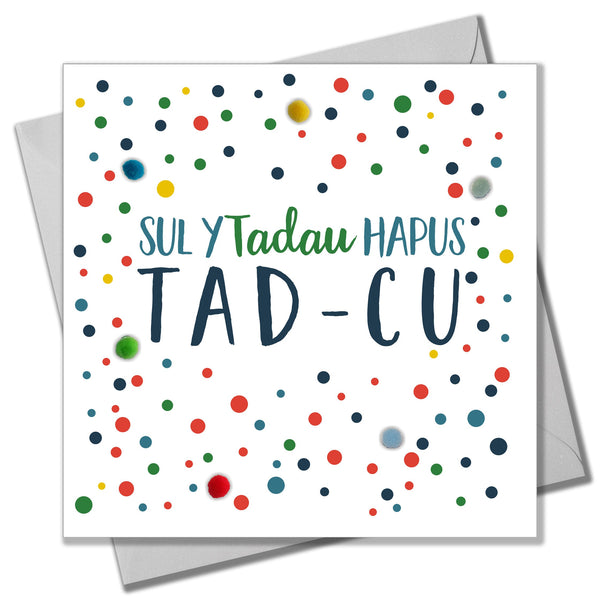 Welsh Father's Day Card, Sul y Tadau Hapus, Tad-cu, Grandad, Pompom Embellished