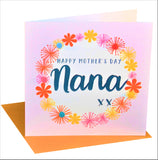 Mother's Day Card, Pink Flowers, Nana, Embellished with colourful pompoms