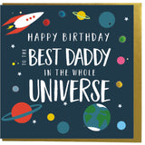 Birthday Card, Spaceship, Best Daddy in the Universe, Embellished with pompoms