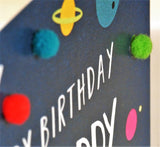 Birthday Card, Spaceship, Best Daddy in the Universe, Embellished with pompoms