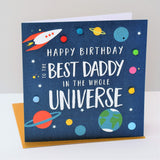 Birthday Card, Spaceship, Best Daddy in the Universe, Embellished with pompoms