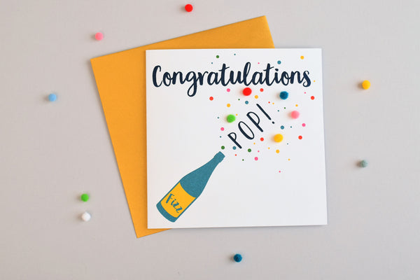 Congratulations Card, Pop, Fizz, Embellished with pompoms