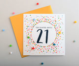 Welsh 21st Birthday Card, Penblwydd Hapus, Dotty 21, Pompom Embellished
