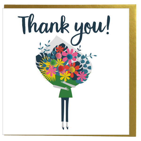 Thank You Card, Flowers Bouquet, Thank You, Embellished with colourful pompoms