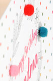 Birthday Card, Dots and flowers, Grandma, with Love, Embellished with pompoms