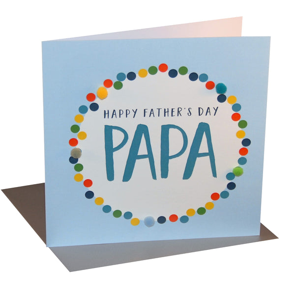 Father's Day Card, Colour Dots, Papa, Embellished with colourful pompoms