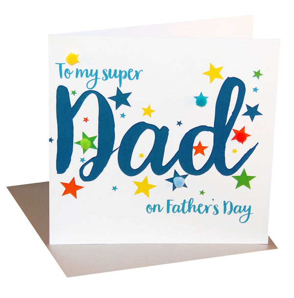 Father's Day Card, Super Dad, Embellished with colourful pompoms