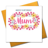 Birthday Card, Flowers, Happy Birthday, Mum, Embellished with colourful pompoms
