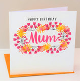 Birthday Card, Flowers, Happy Birthday, Mum, Embellished with colourful pompoms