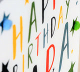 Birthday Card, Stars, Happy Birthday, Papa, Embellished with colourful pompoms