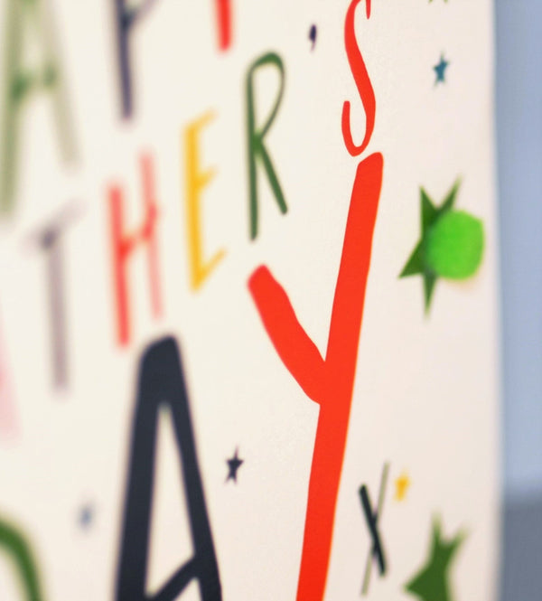 Father's Day Card, Stars, Happy Father's Day, Embellished with colourful pompoms