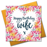 Birthday Card, Hearts of Flowers, Wife, Embellished with pompoms